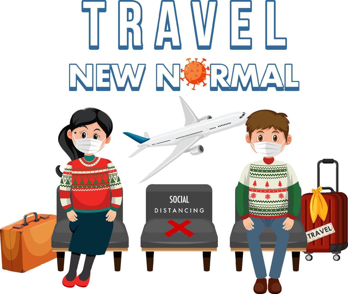 Travel new normal concept with passenger wearing mask vector
