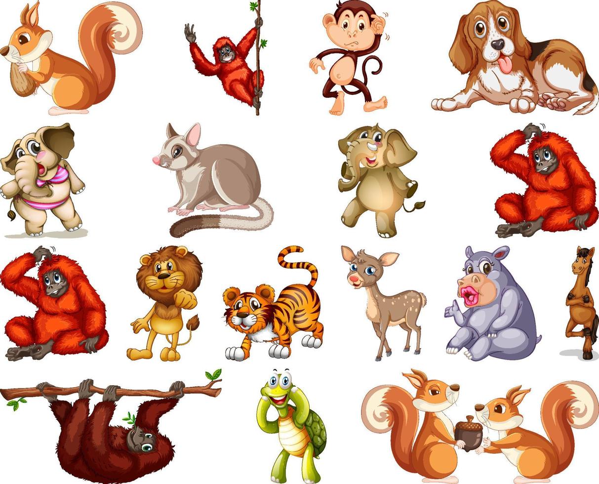 Set of animal cartoon character vector