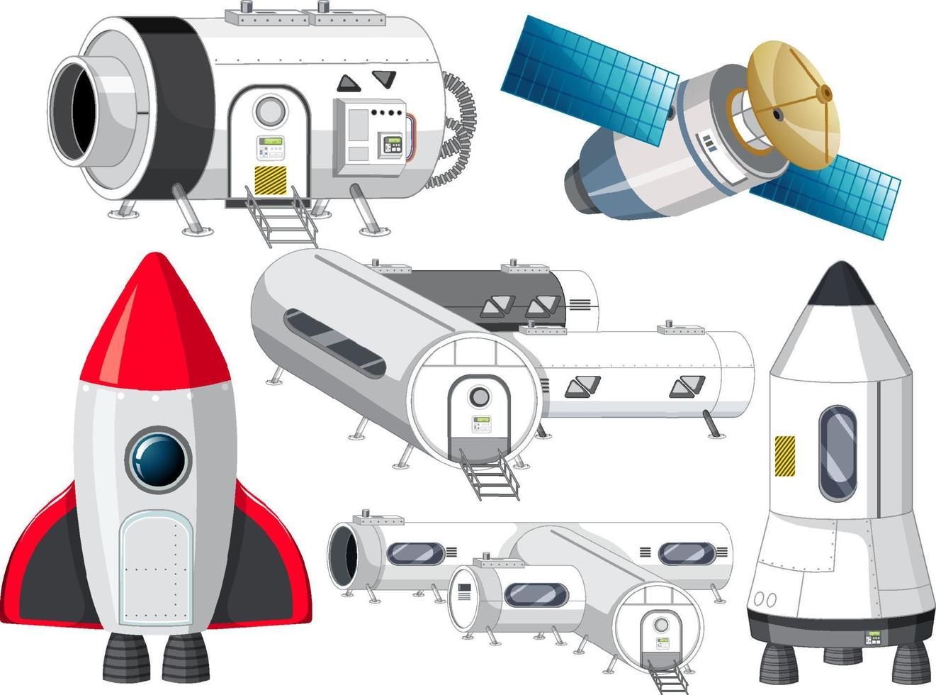 conjunto de naves espaciales y objetos satelitales vector