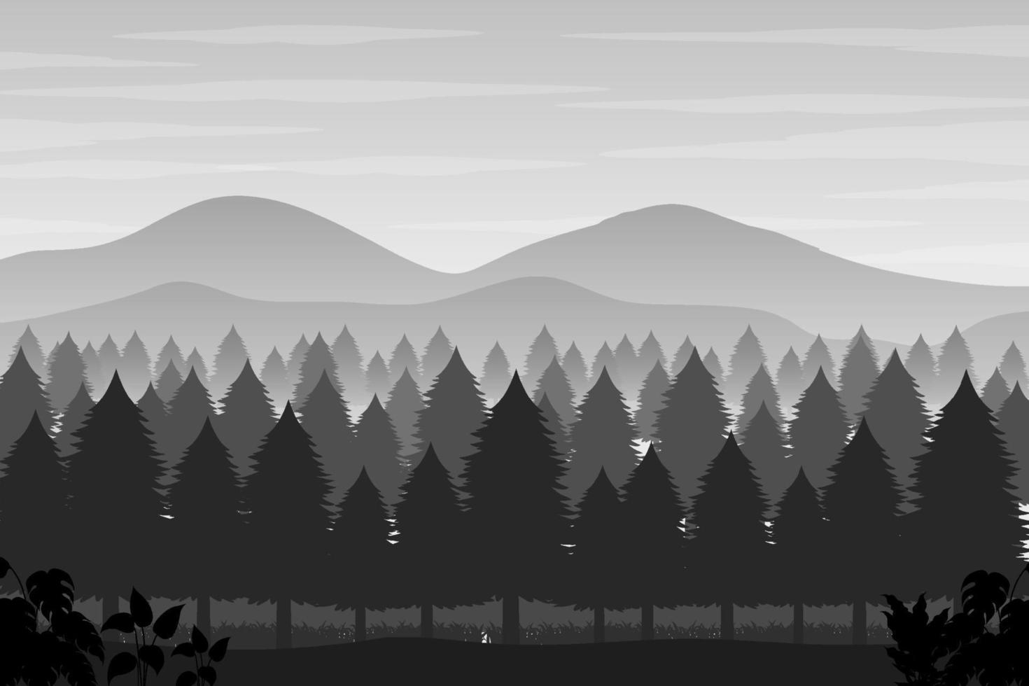 Silhouette shadow of forest scene vector