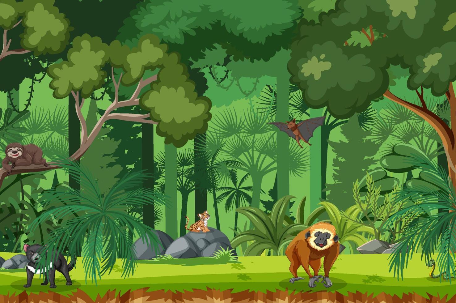 Wild animals in the forest scene vector