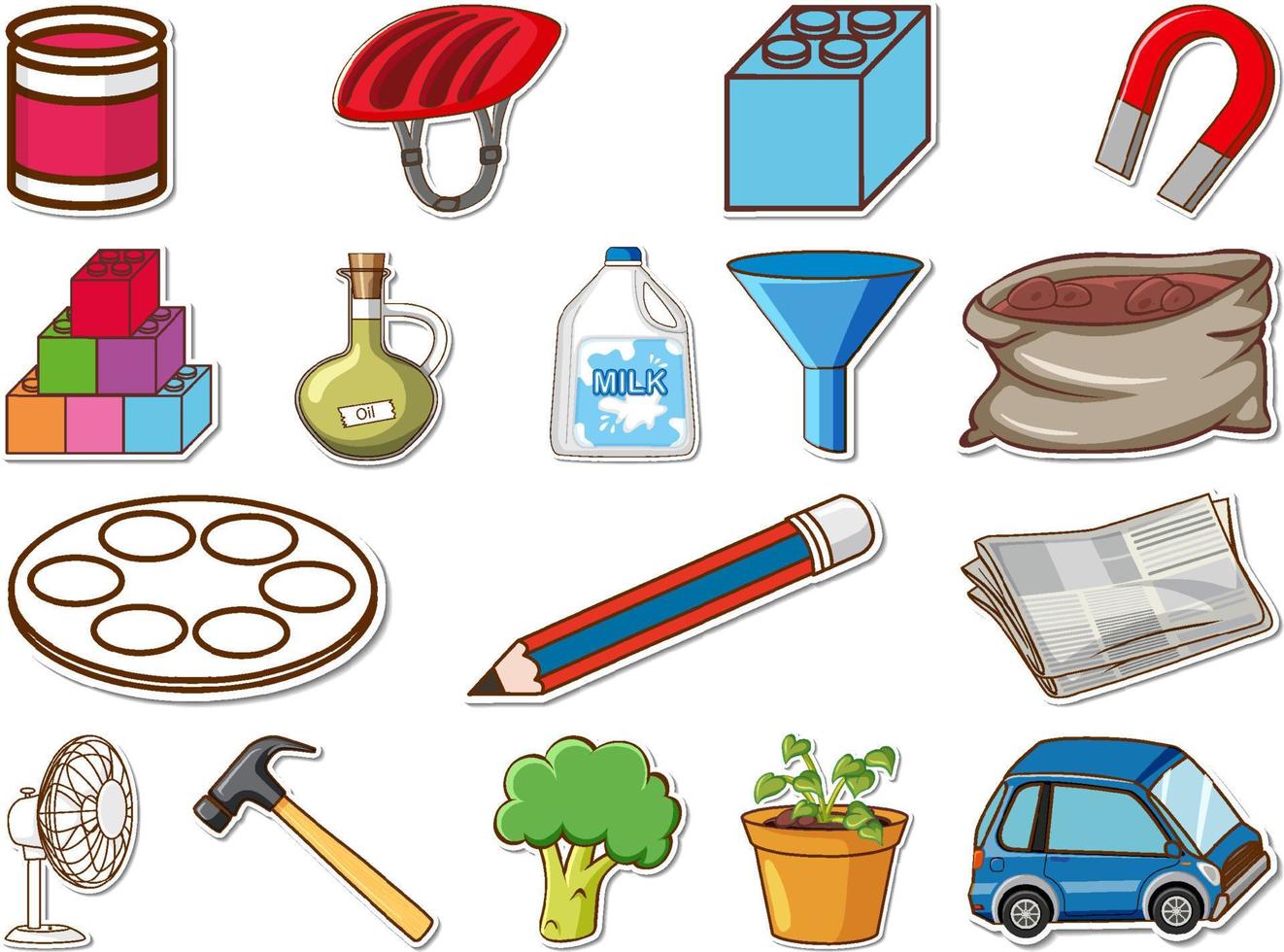 Sticker set of mixed daily objects vector