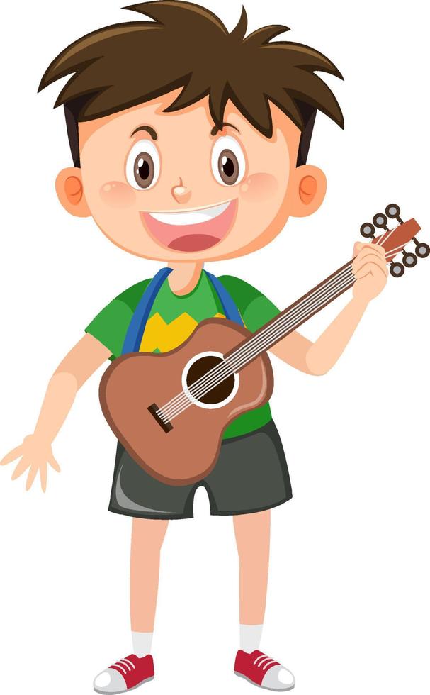 Happy boy with guitar white background vector