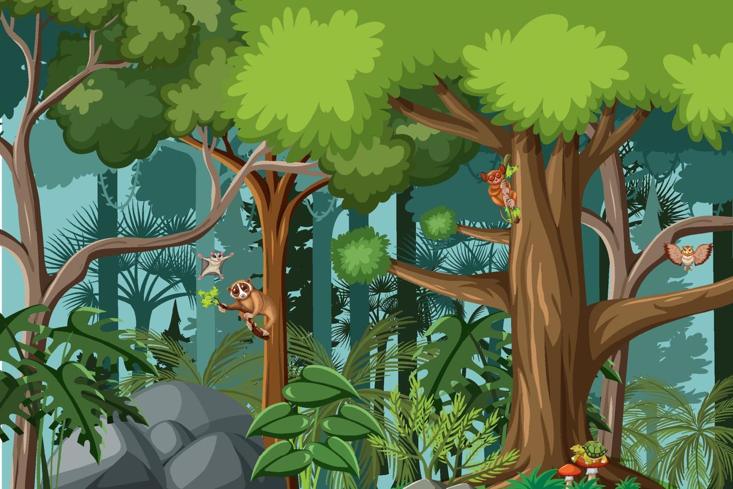 Wild animals in the forest scene vector