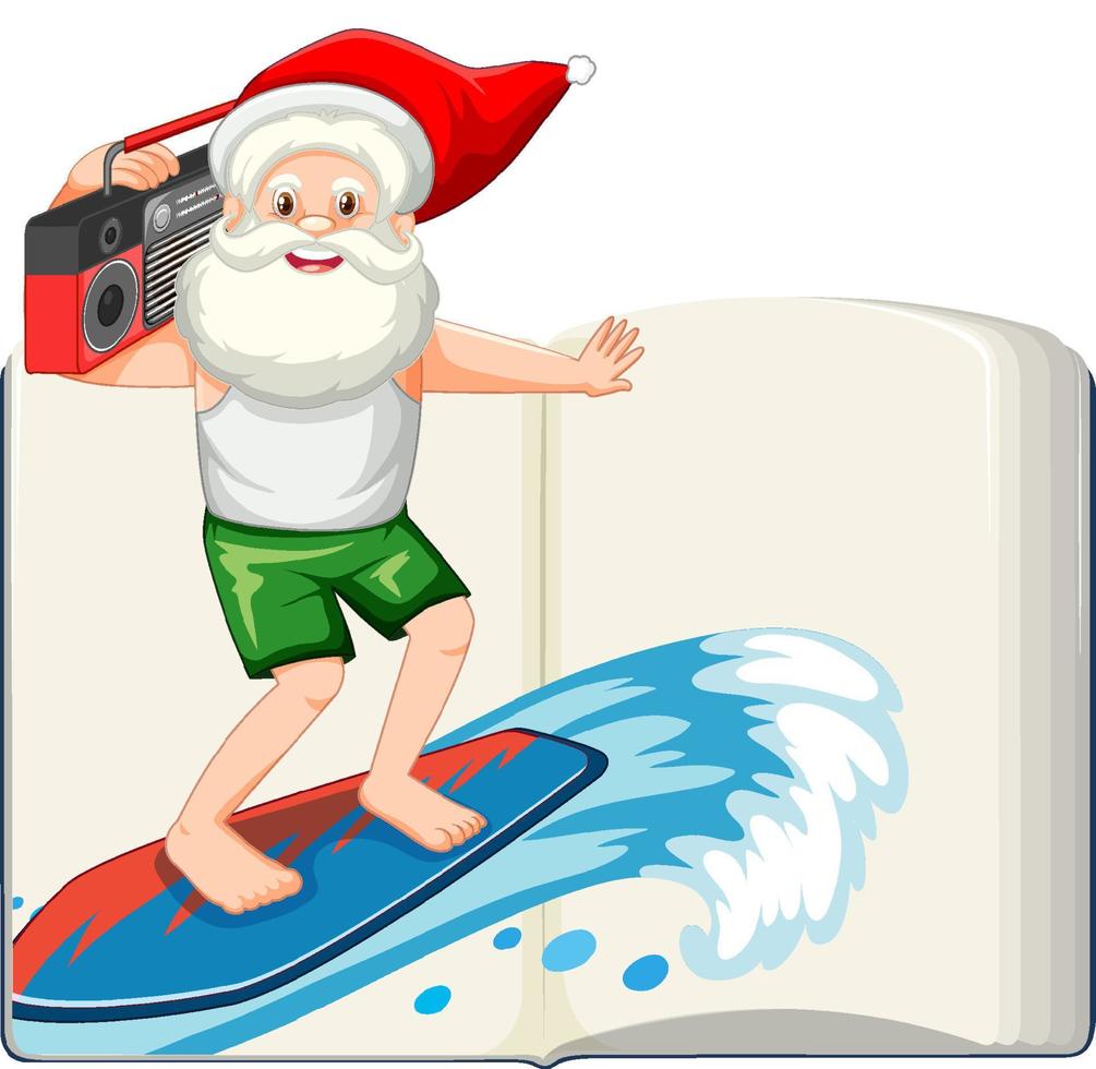 Summer Christmas with Santa Claus on surfboard vector