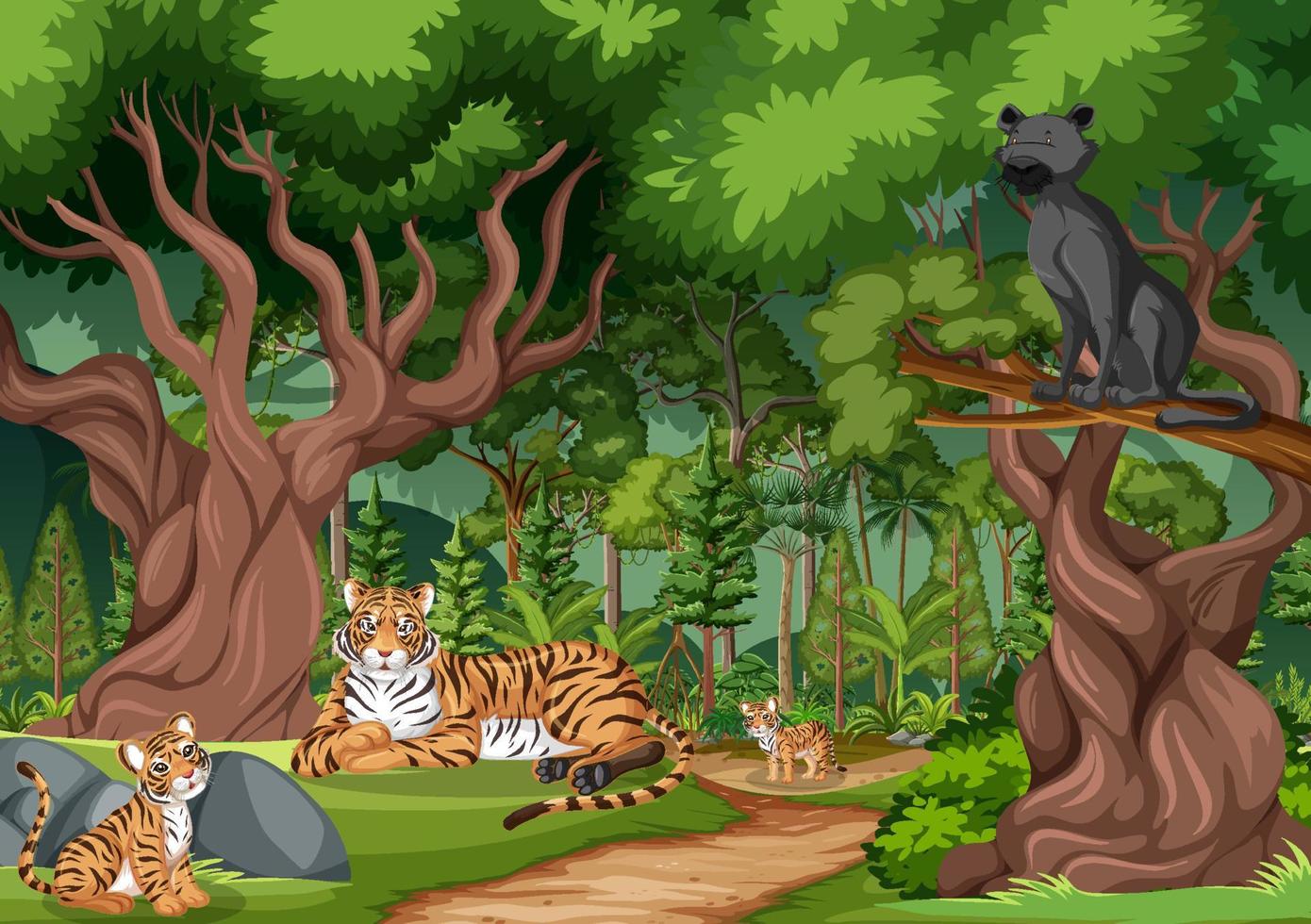Forest scene with wild animals vector
