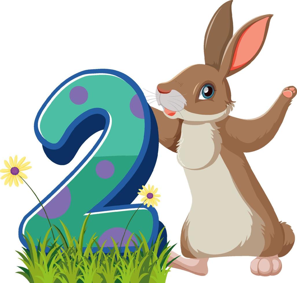 Rabbit holding the number character isolated on white background vector