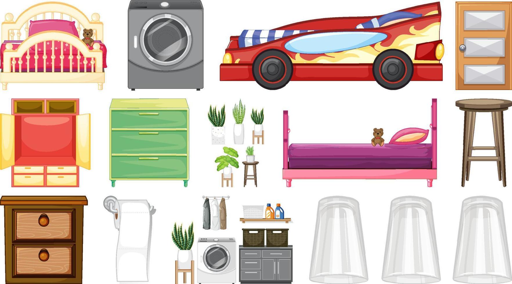 Furniture and household appliances on white background vector