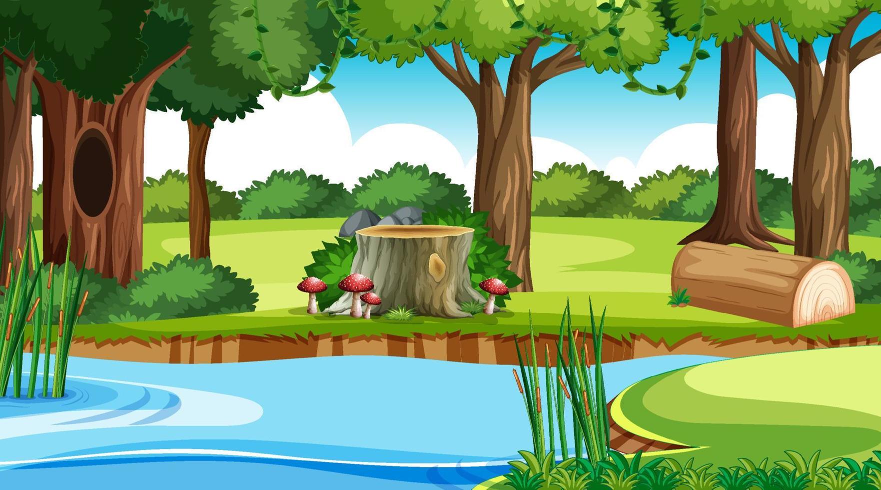 Empty forest scene with trees and river vector