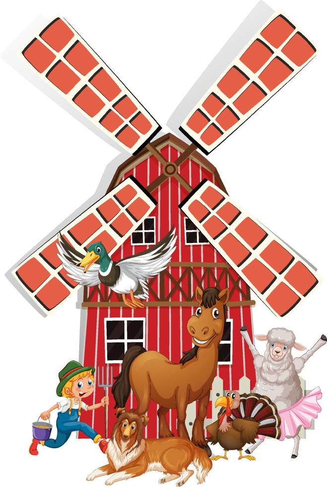 Farming theme with many animals vector
