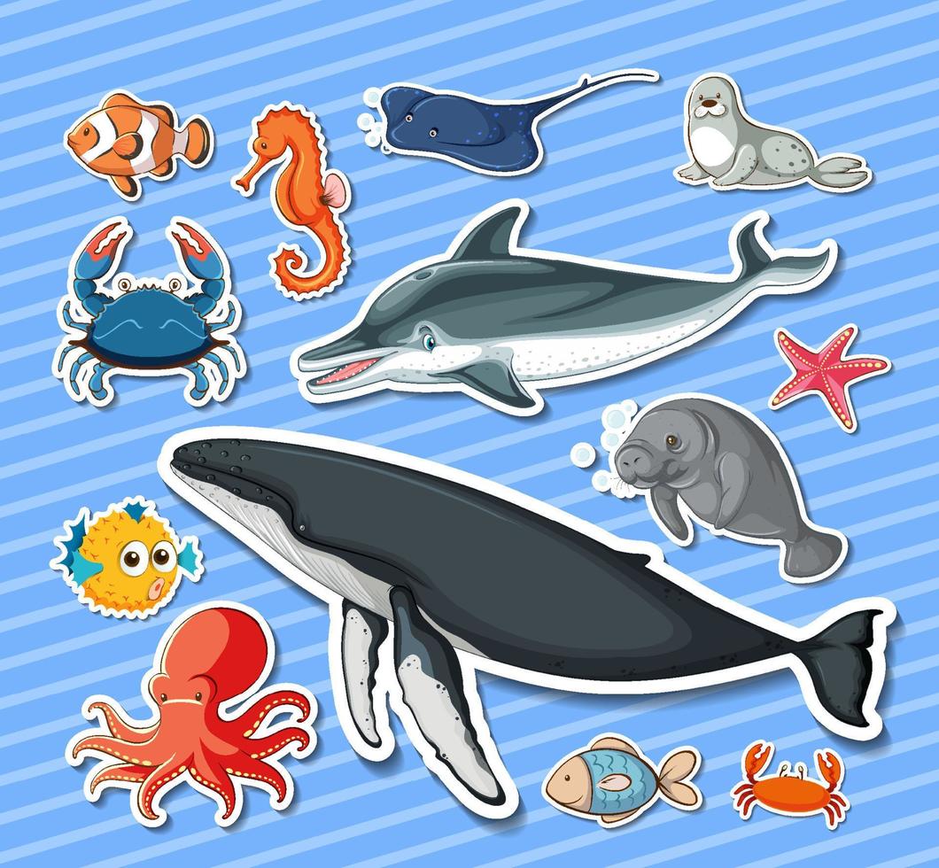 paquete de pegatinas de diferentes animales marinos vector