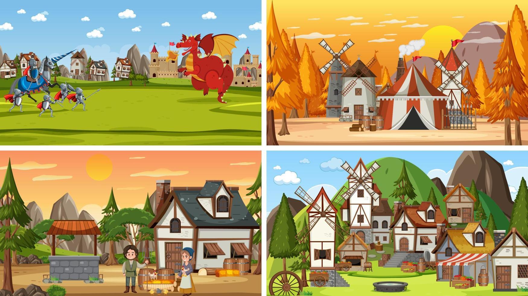 Set of different scene medieval vector