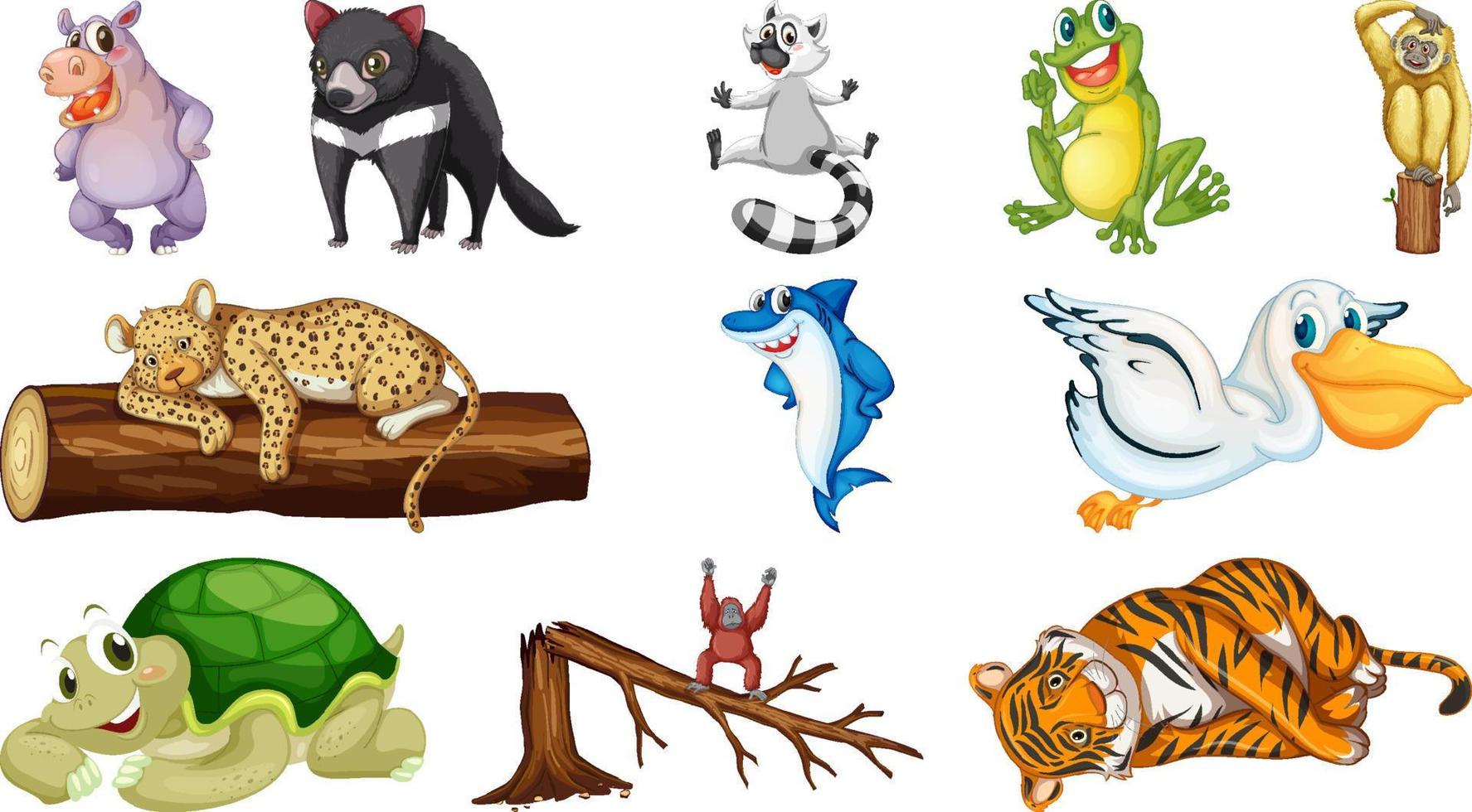 Many wild animals on white background vector