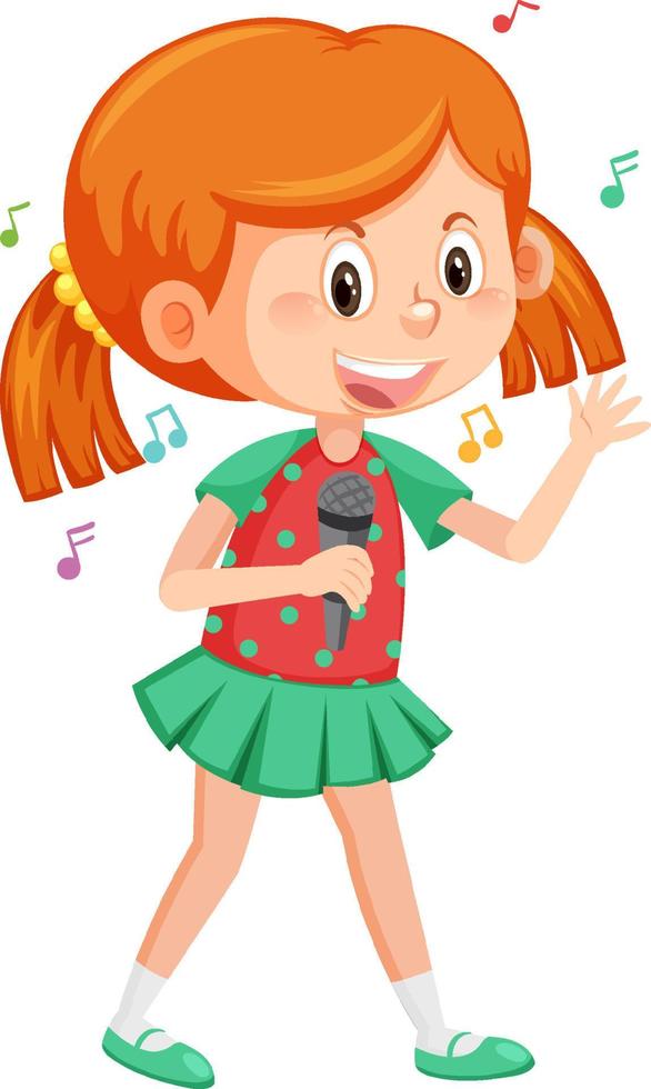 Cute girl cartoon holding microphone singing vector