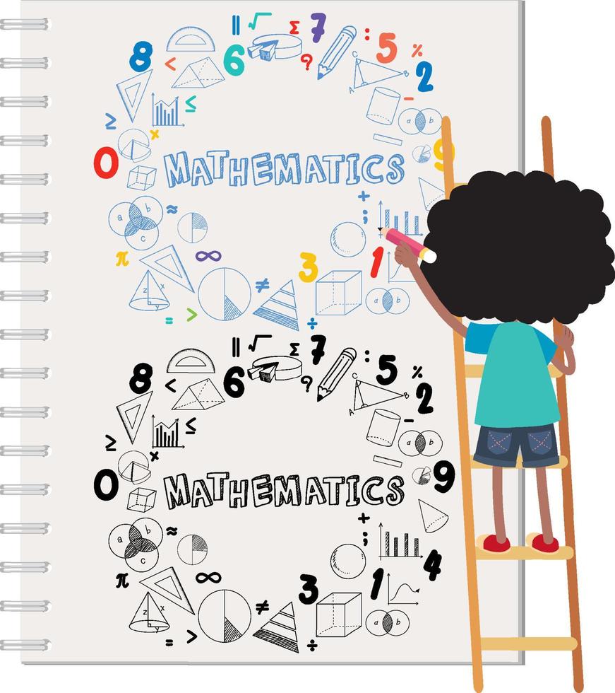 Doodle math formula on notebook page with kid vector