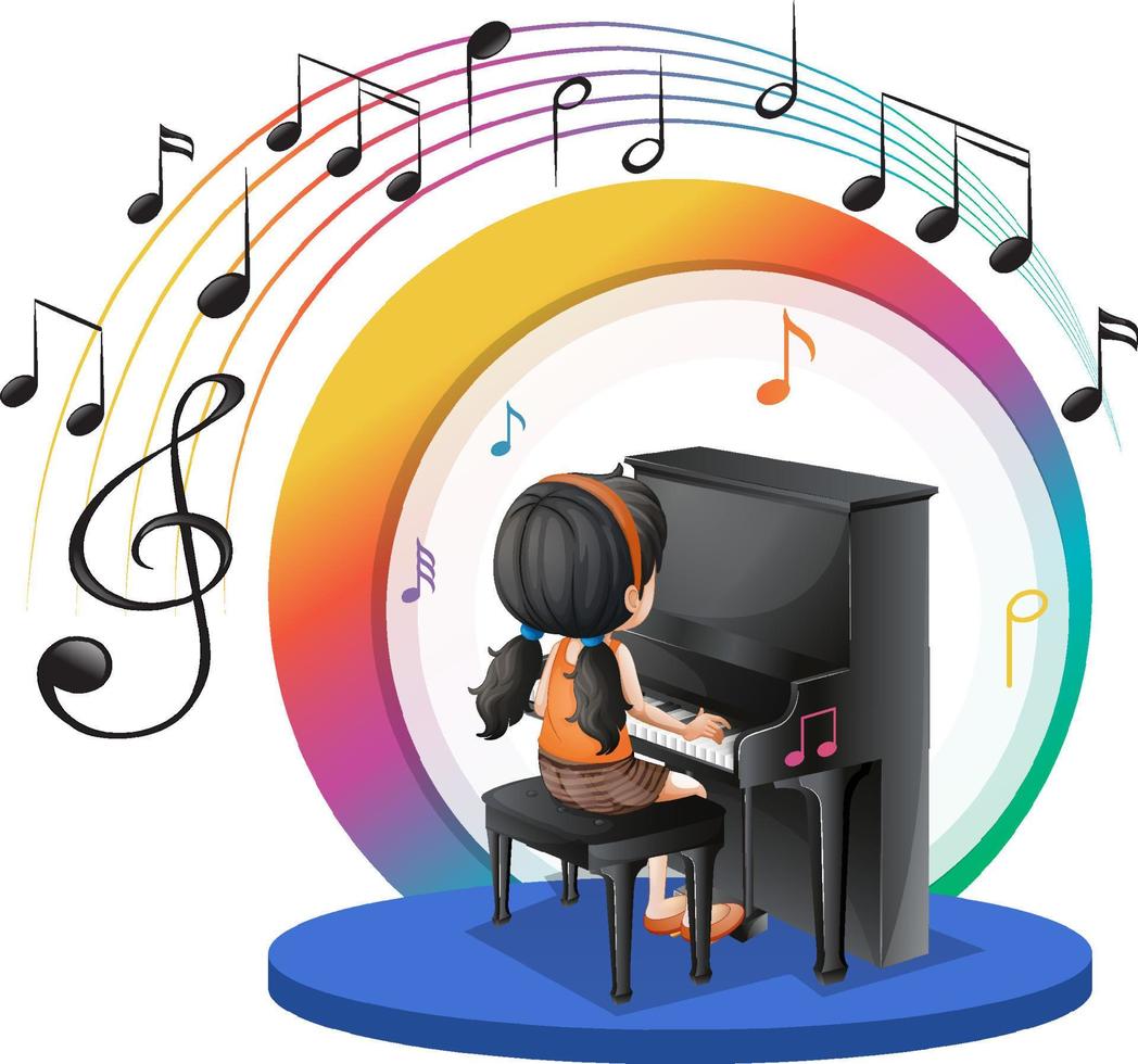 Back of a girl playing piano cartoon vector