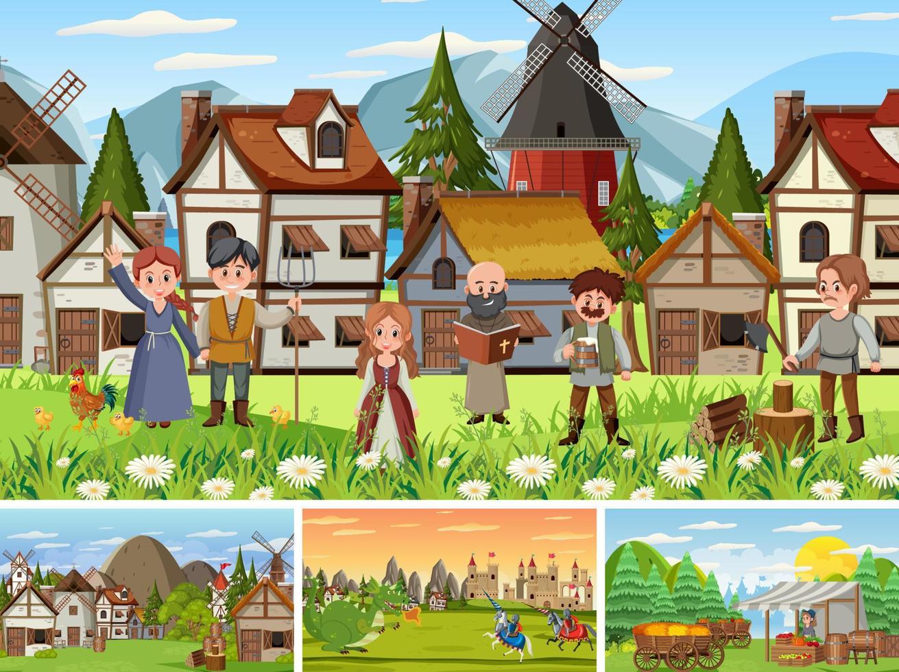 Set of different scene medieval vector