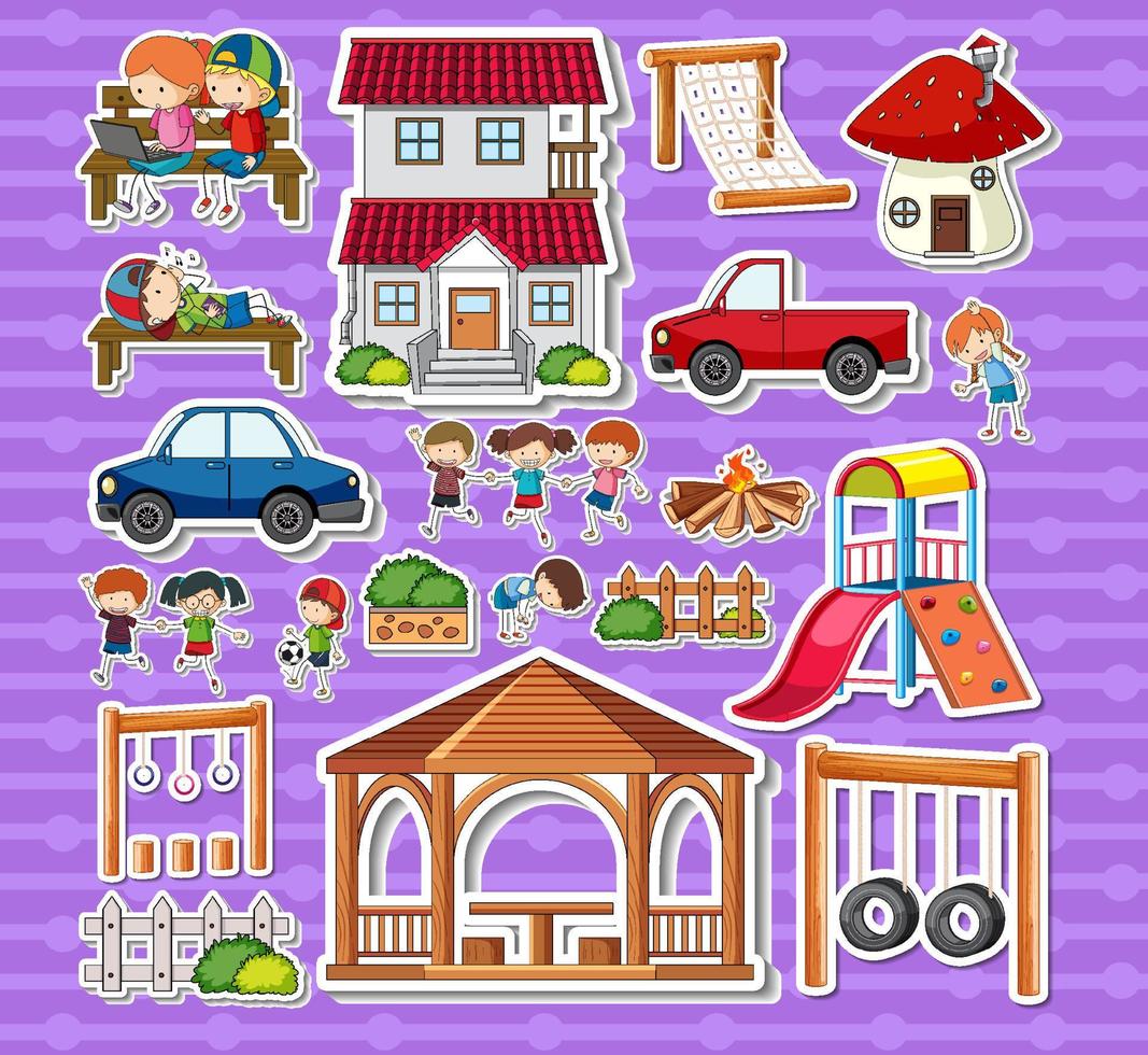 Sticker pack of playground objects vector