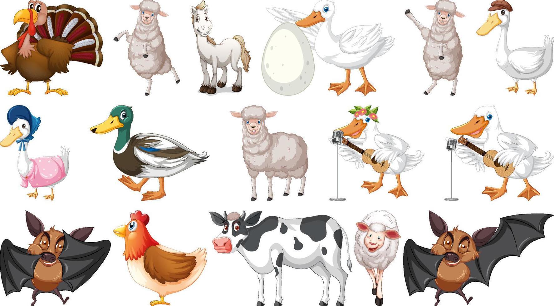 Many farm animals on white background vector