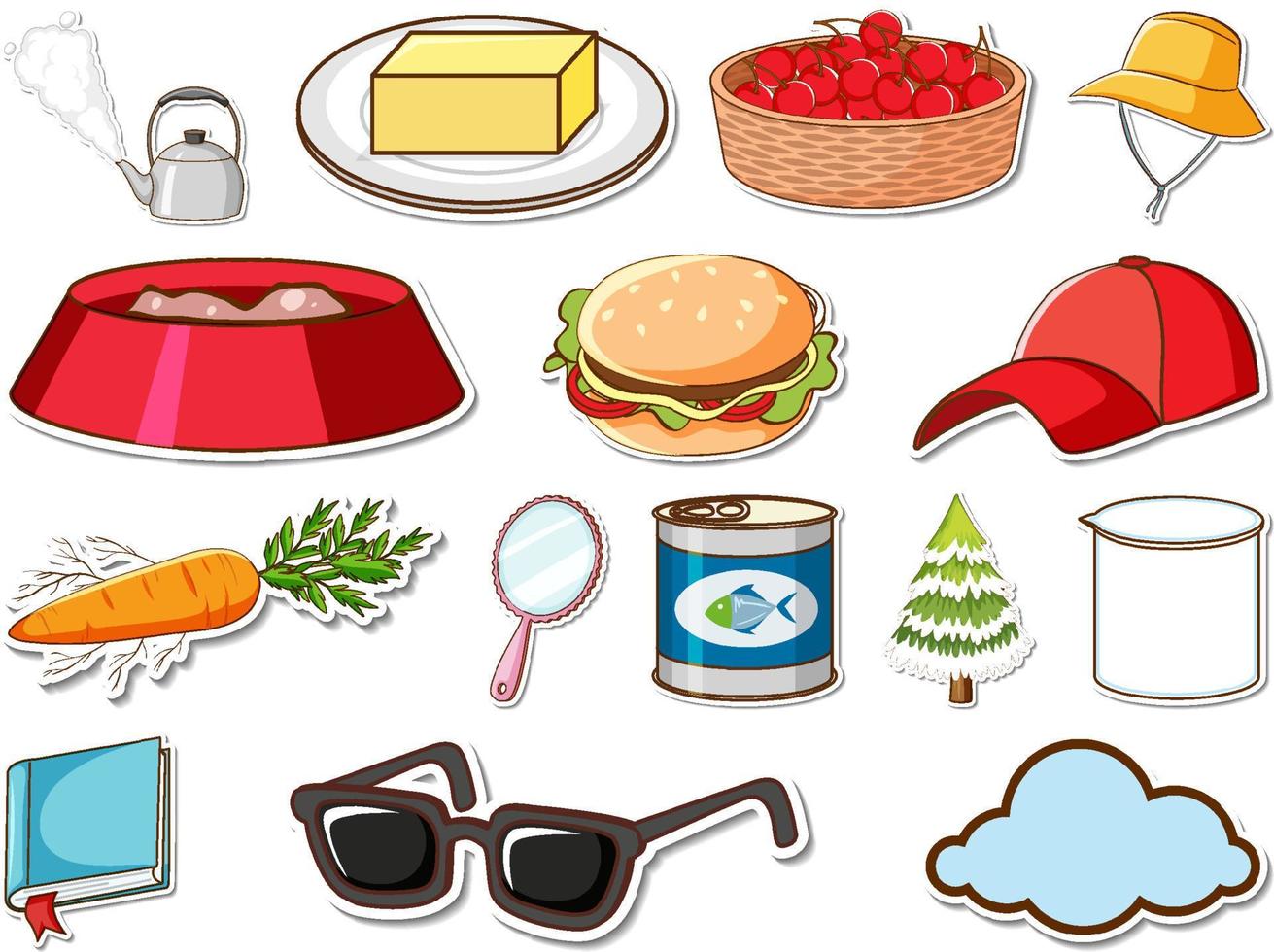 Sticker set of mixed daily objects vector