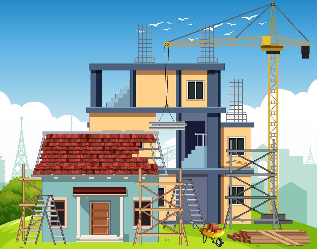 Cartoon scene of building construction site vector