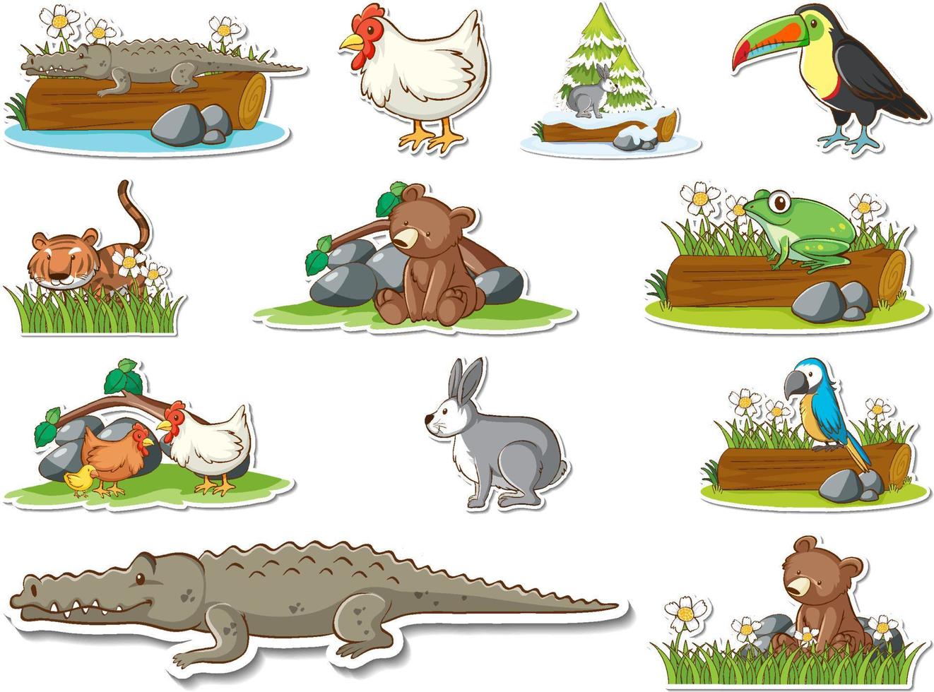 Sticker set of cartoon wild animals vector