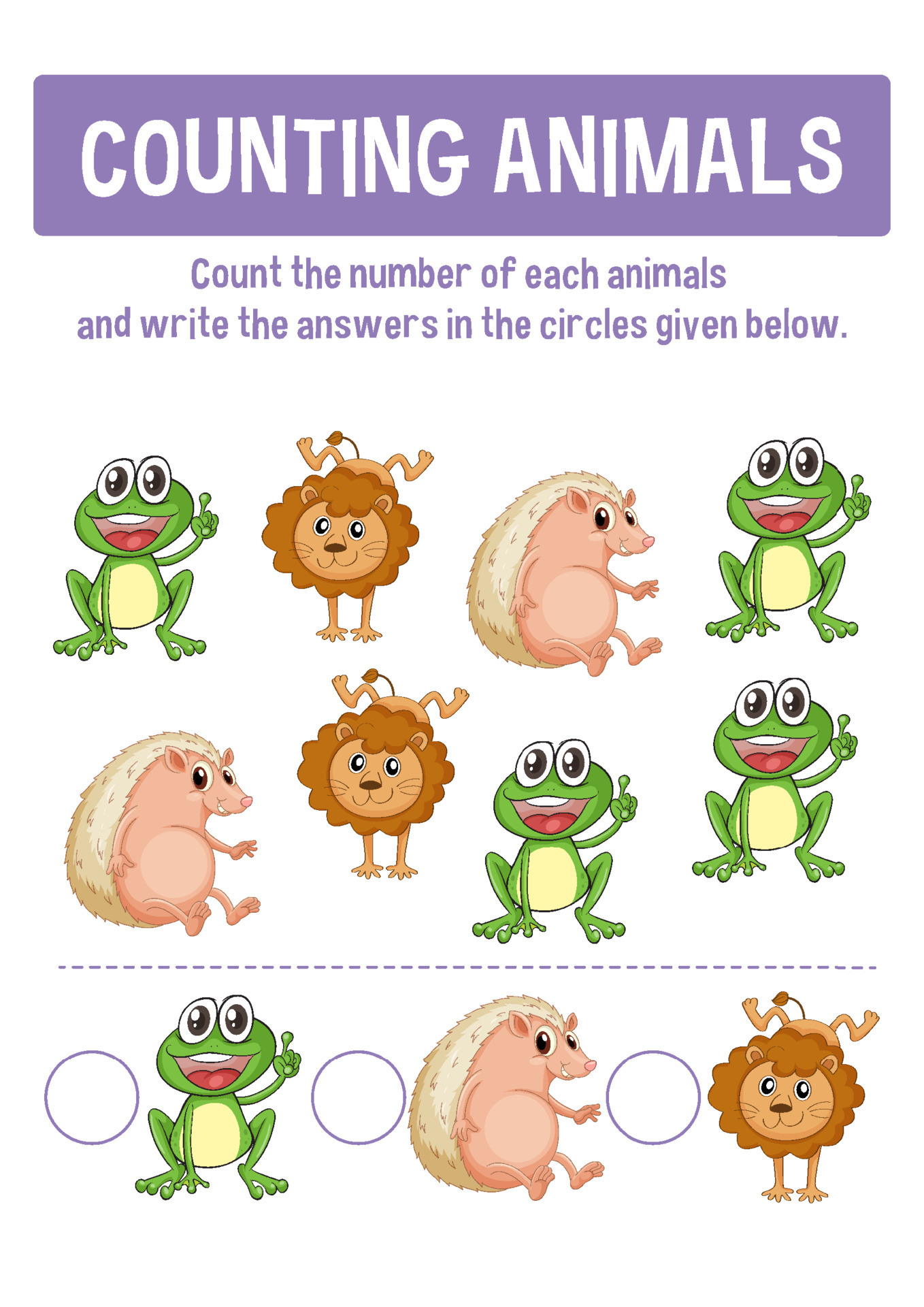 Worksheet design for counting animals 19850306 Vector Art at Vecteezy