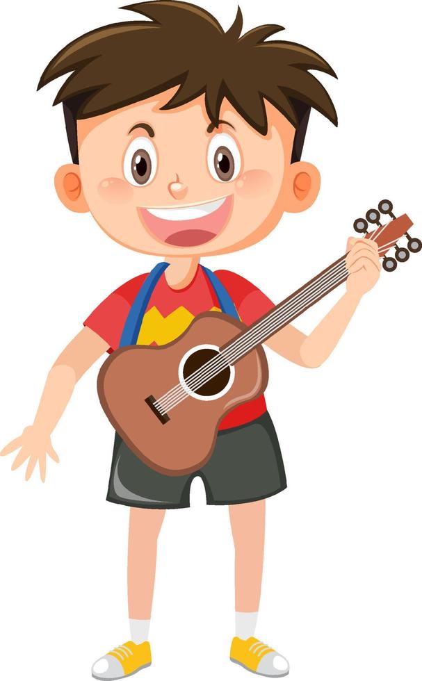 Happy boy with guitar white background vector