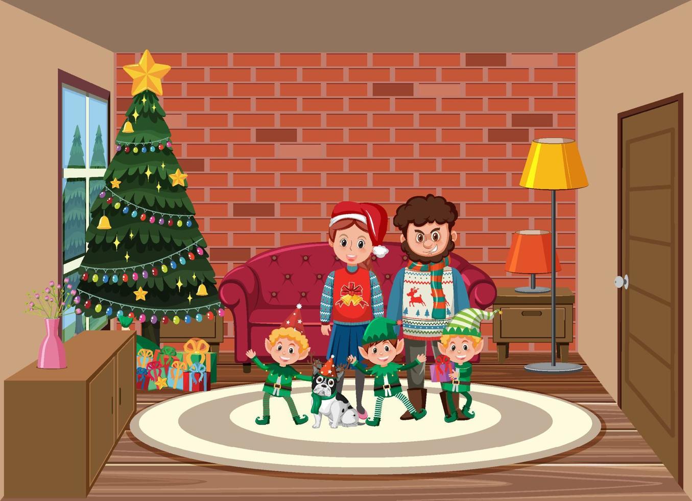 Family on christmas day at home vector
