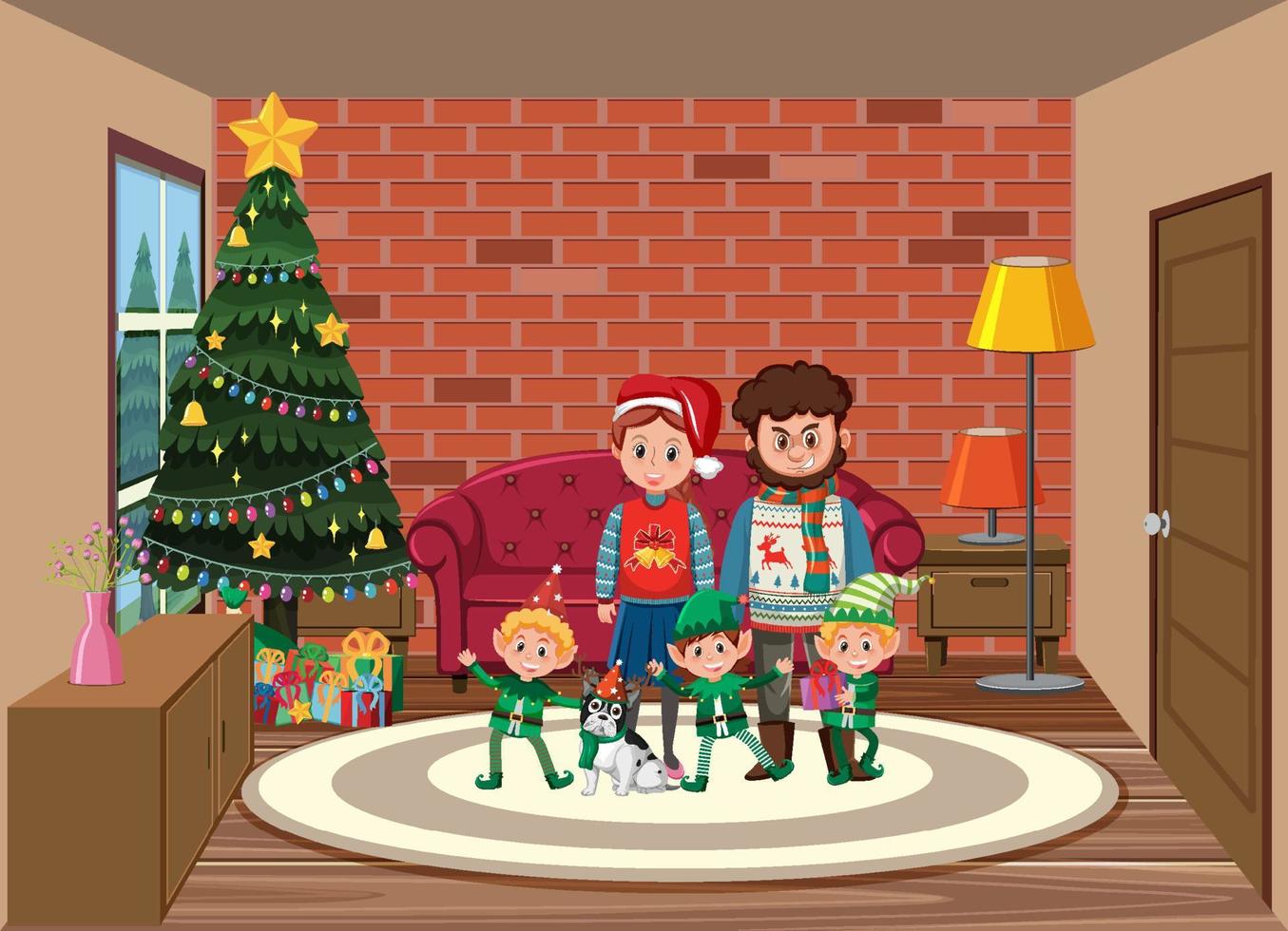 familia el día de navidad en casa vector