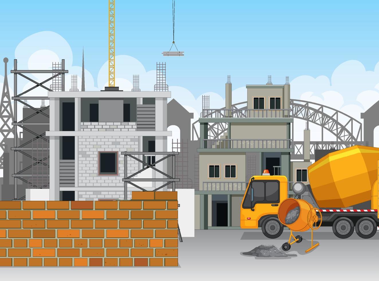 Building construction site scene vector
