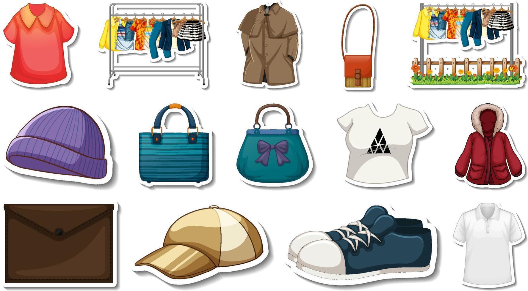 Sticker set of clothes and accessories vector