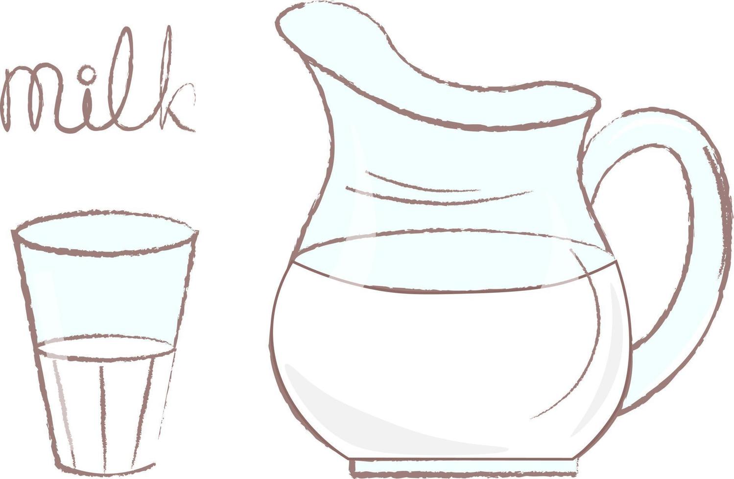 glass of milk and jug vector