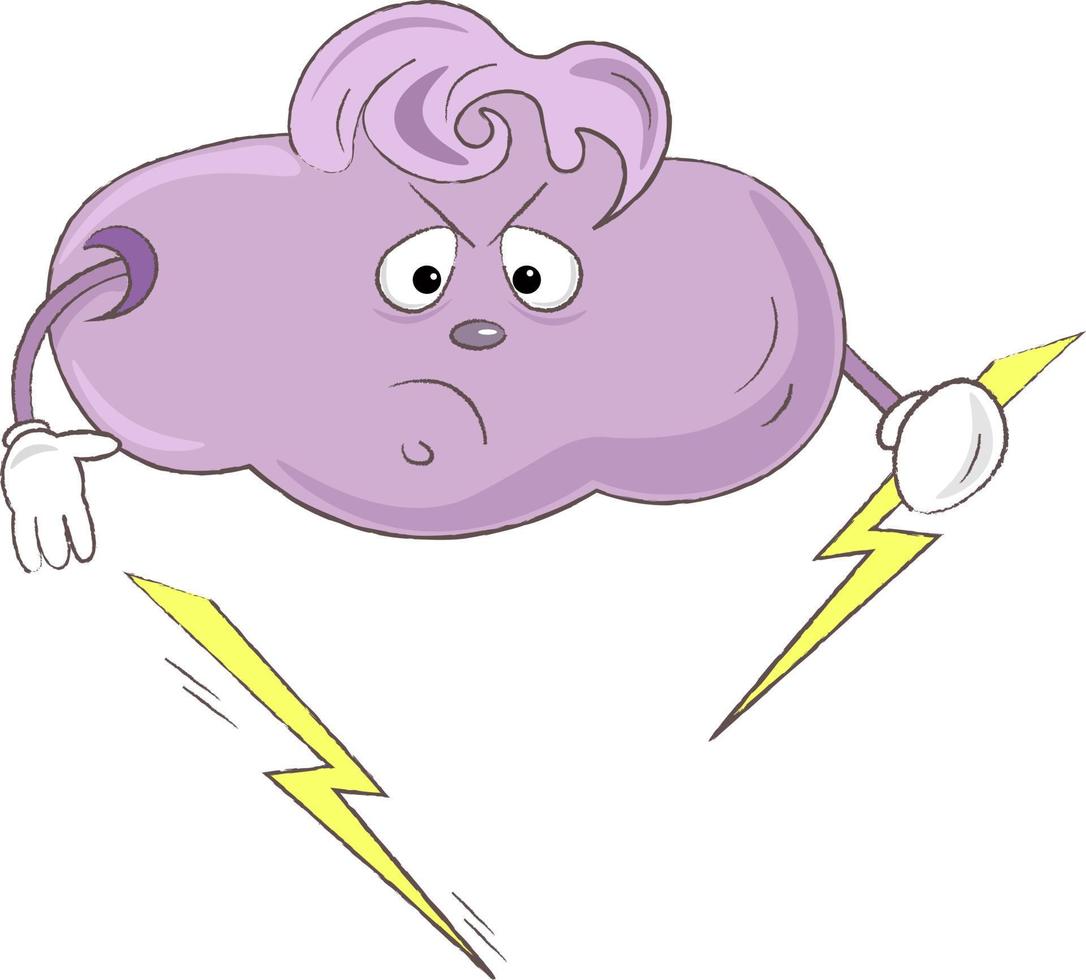 cute cartoon purple cloud with lightning vector