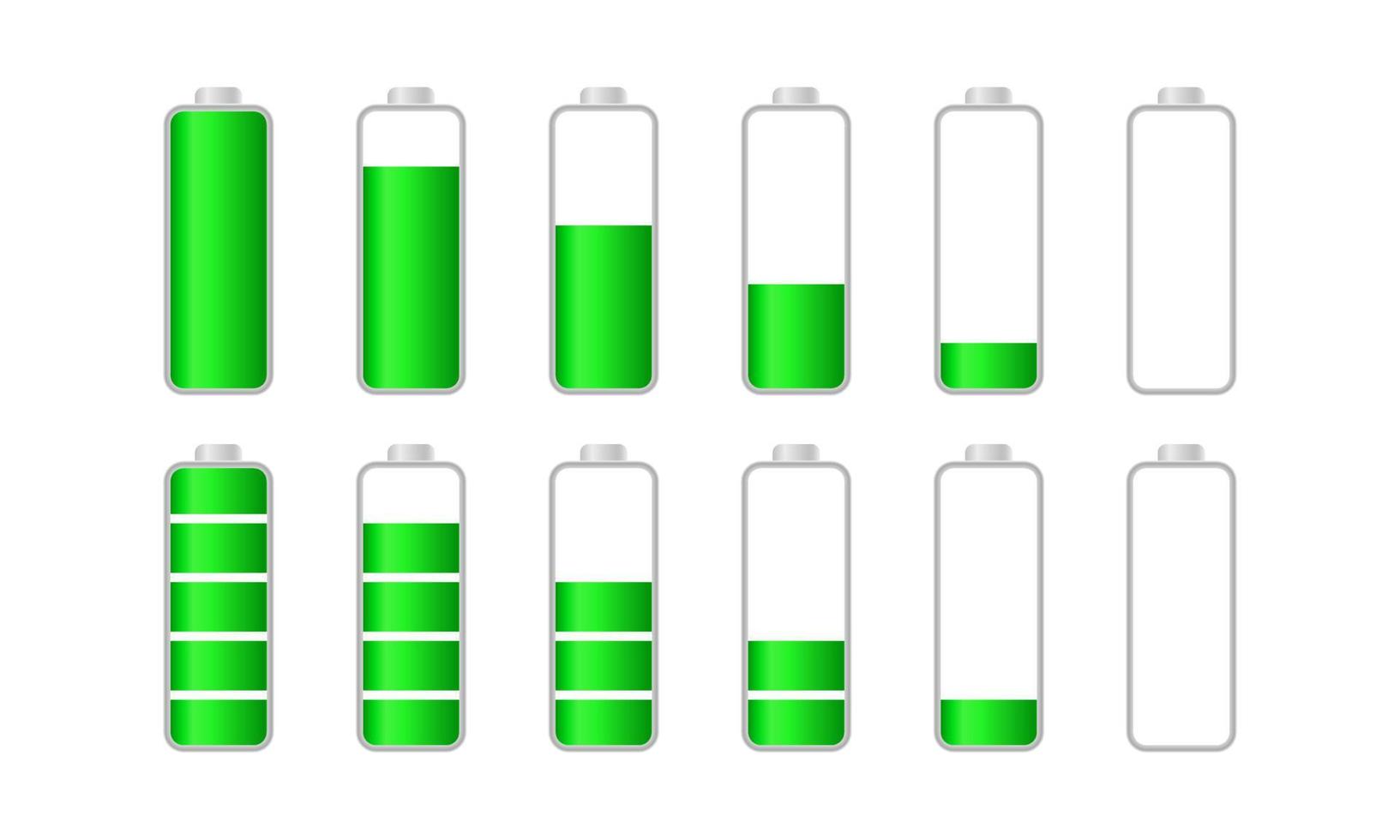 Degree of battery charge. Green power indicator level with maximum and minimum vector charge stages