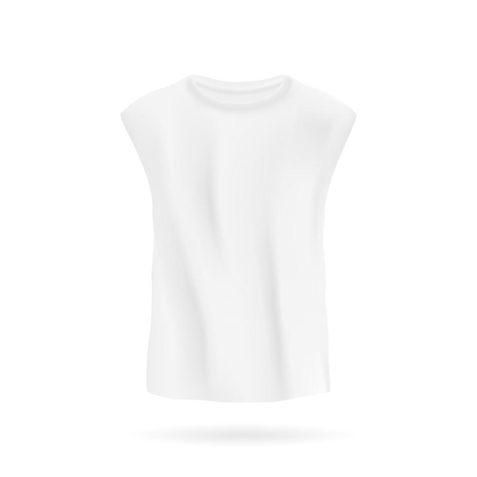 White sleeveless tshirt unisex mockup. Cotton lightweight clothing with pleats for sports and everyday life. Fashion design for men and vector women