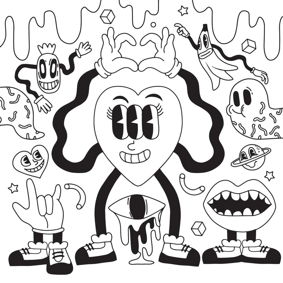 Hand drawn Abstract funny cute Comic characters.illustration for vector
