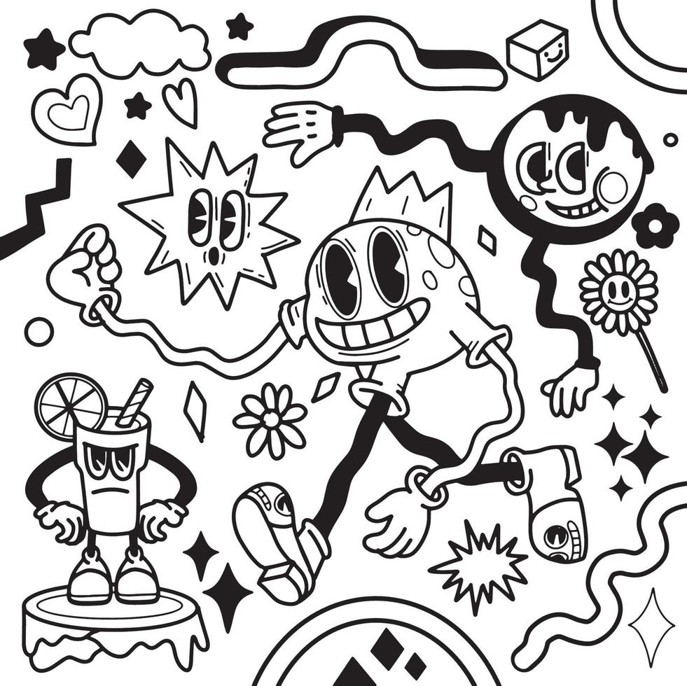 Hand drawn Abstract funny cute Comic characters.illustration for vector