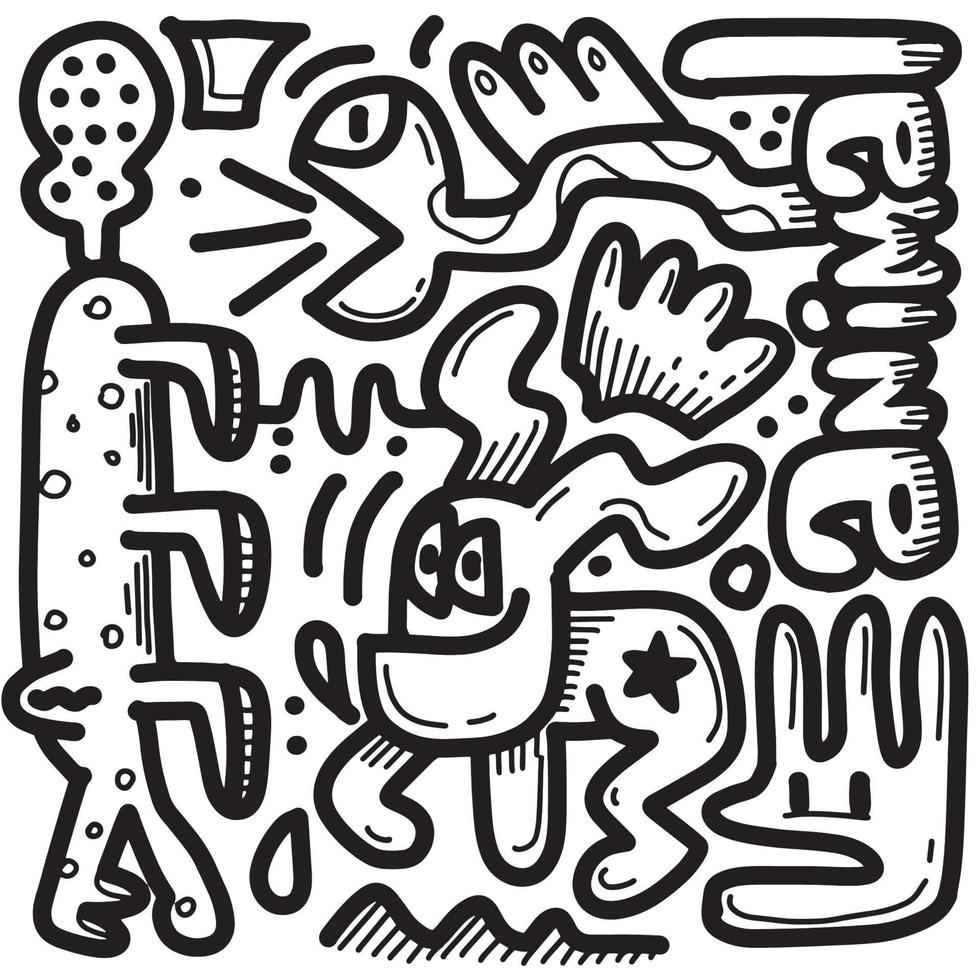 Hand drawn Abstract funny cute Comic characters. Animal themed vector