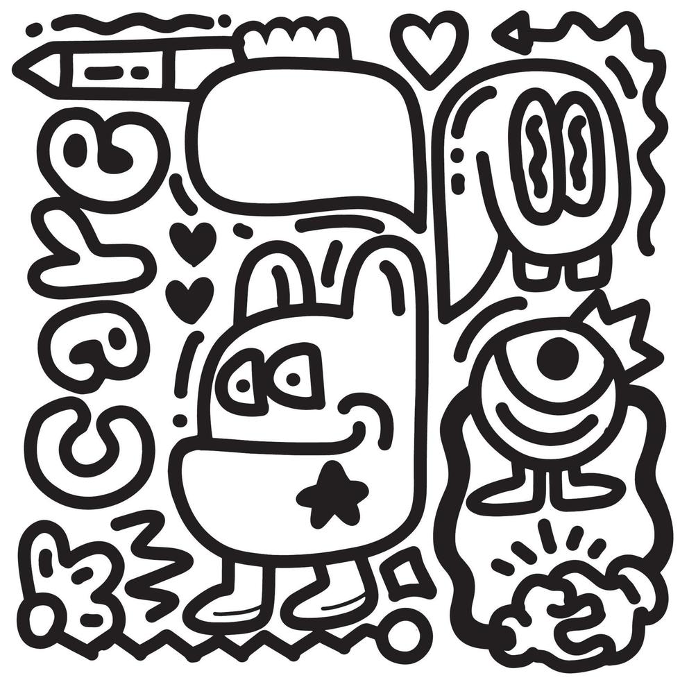 Hand drawn Abstract funny cute Comic characters. care themed vector