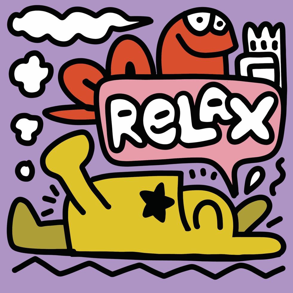 Hand drawn Abstract Relaxny cute Comic characters. Relax themed vector