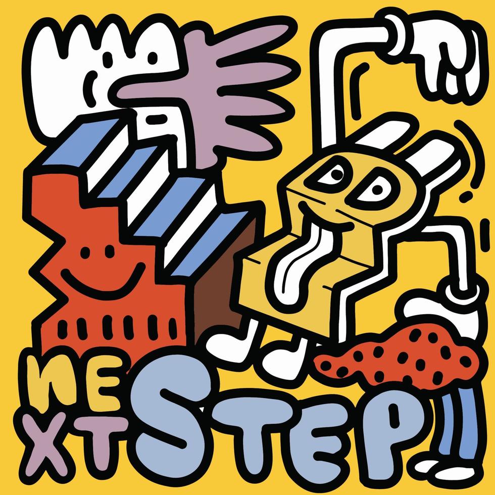 Hand drawn Abstract funny cute Comic characters. aspire to success themed vector