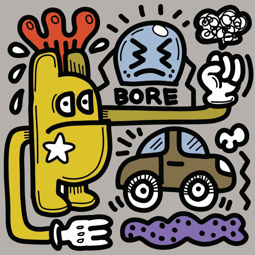 Hand drawn Abstract boreny cute Comic characters. bore themed vector