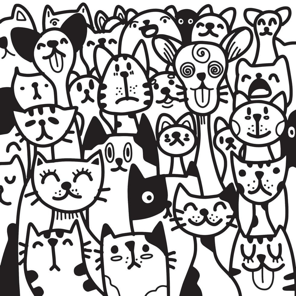 pattern with cat. Cute cat face. Doodle cartoon wallpaper. illustration. vector