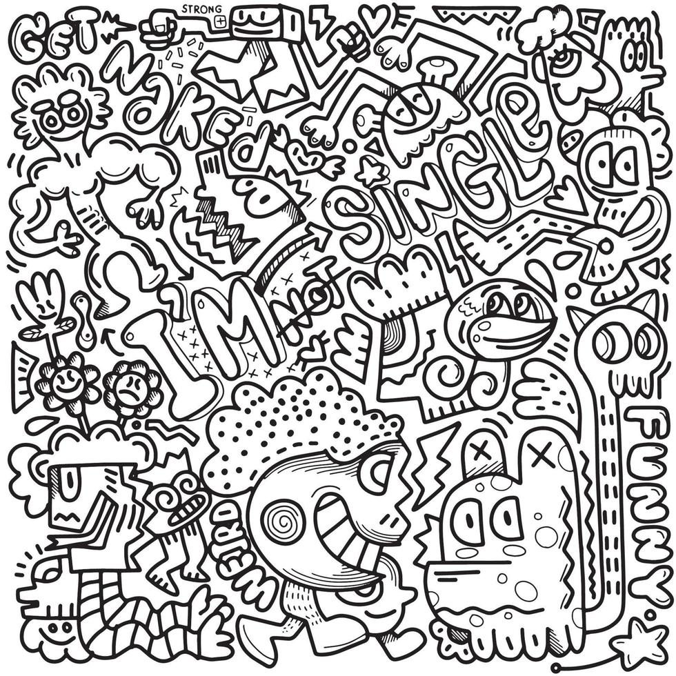 Hand drawn Abstract funny cute Comic characters. doodle vector