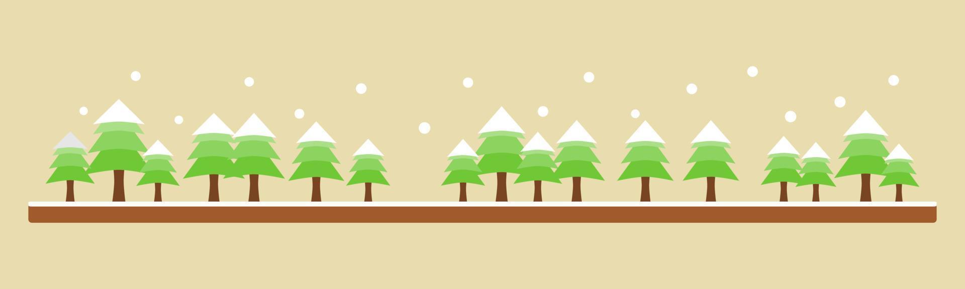 Pine forest trees with white falling snow and snow cover soil ground in winter season flat vector. concept christmas day card. vector