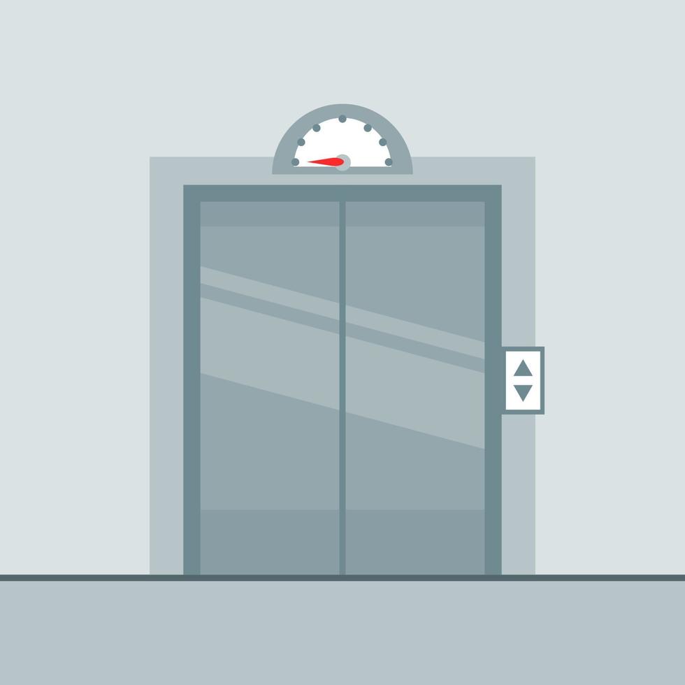 Grey elevator lift closed door empty people flat vector