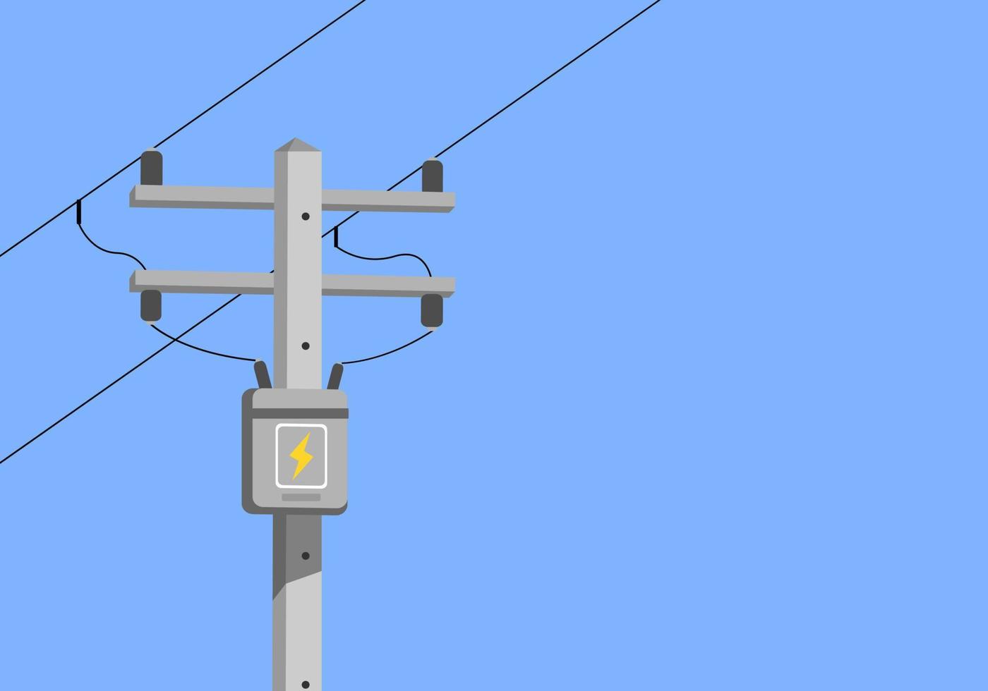 Cement high voltage electric pole and transformer with blue background copy space flat vector. vector