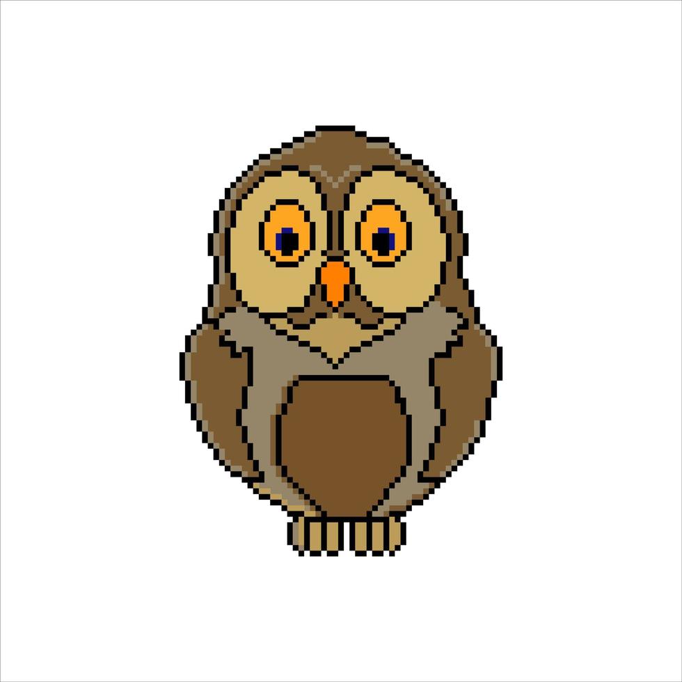 Pixel art with owl vector illustration.