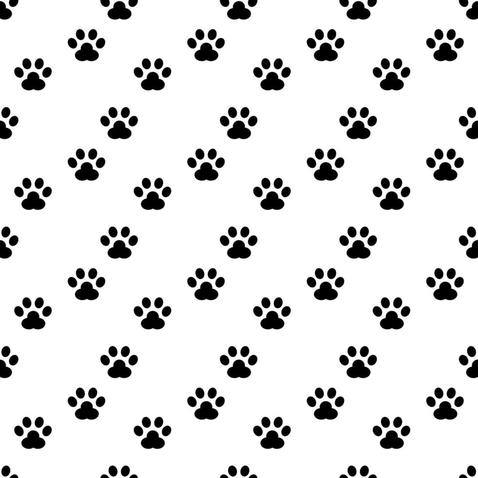 black cute footprint of paws cat or dog pet flat vector icon seamless pattern.